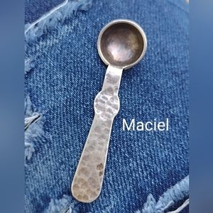 Vintage hammered Mexican silver Maciel tiny collector snuff spoon